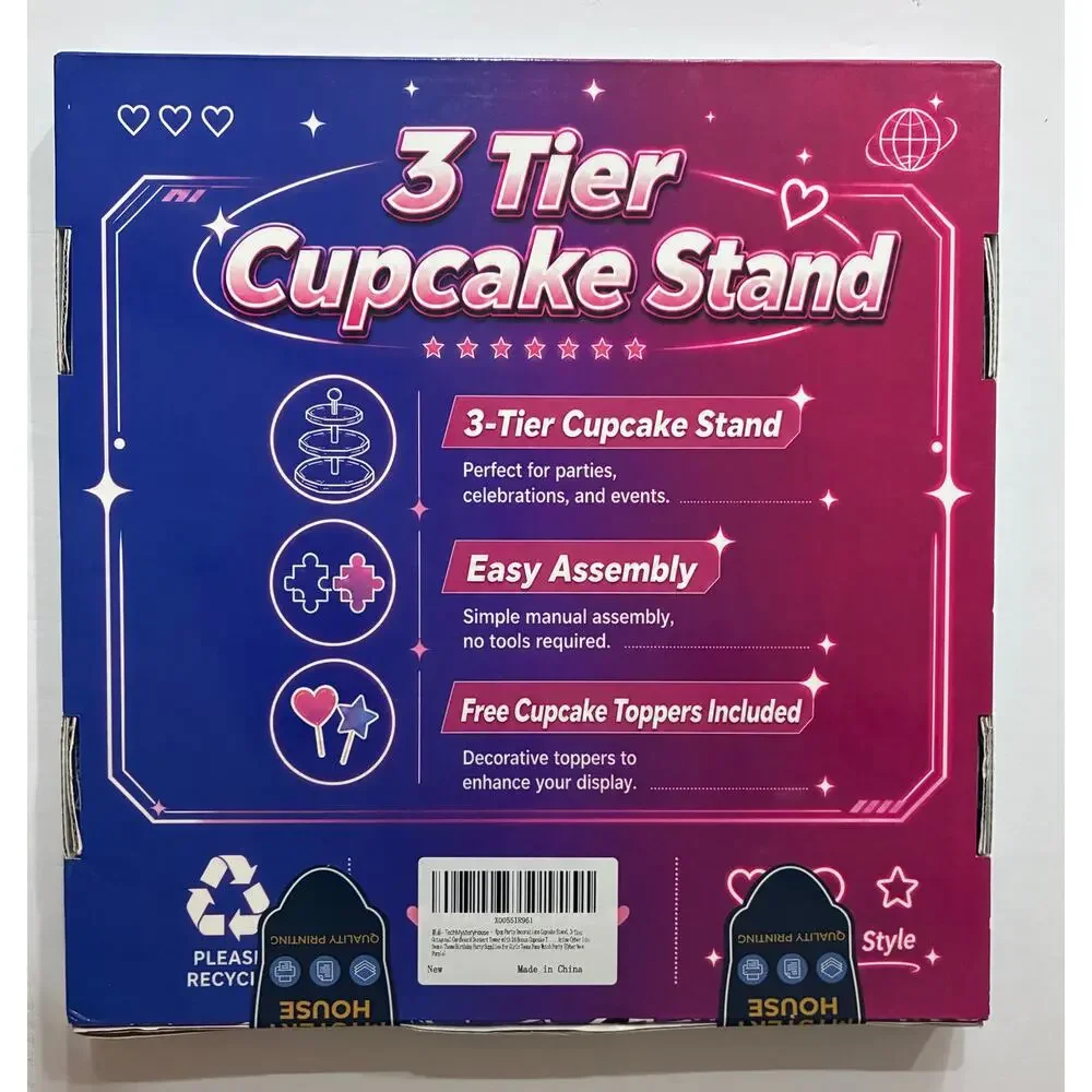 K-pop Cyber Anime 3-Tier Cupcake Stand Dessert Tower with 24 Toppers Party Decor